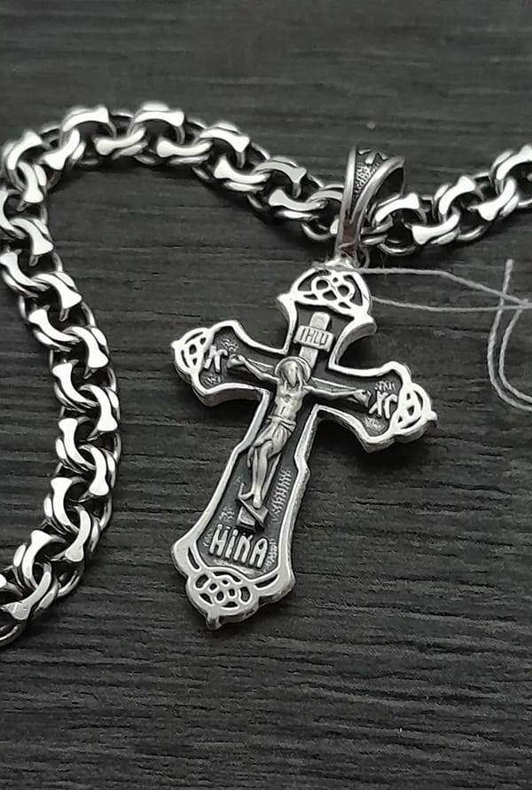 Срібний ланцюжок бісмарк і хрестик 925 проби