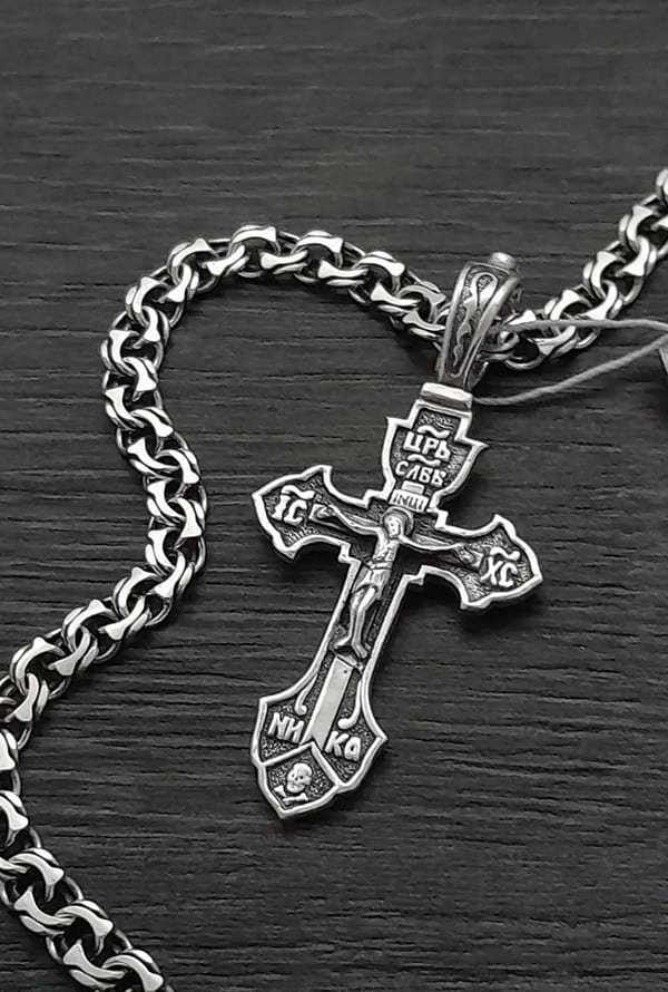 Срібний ланцюжок бісмарк і хрестик 925 проби