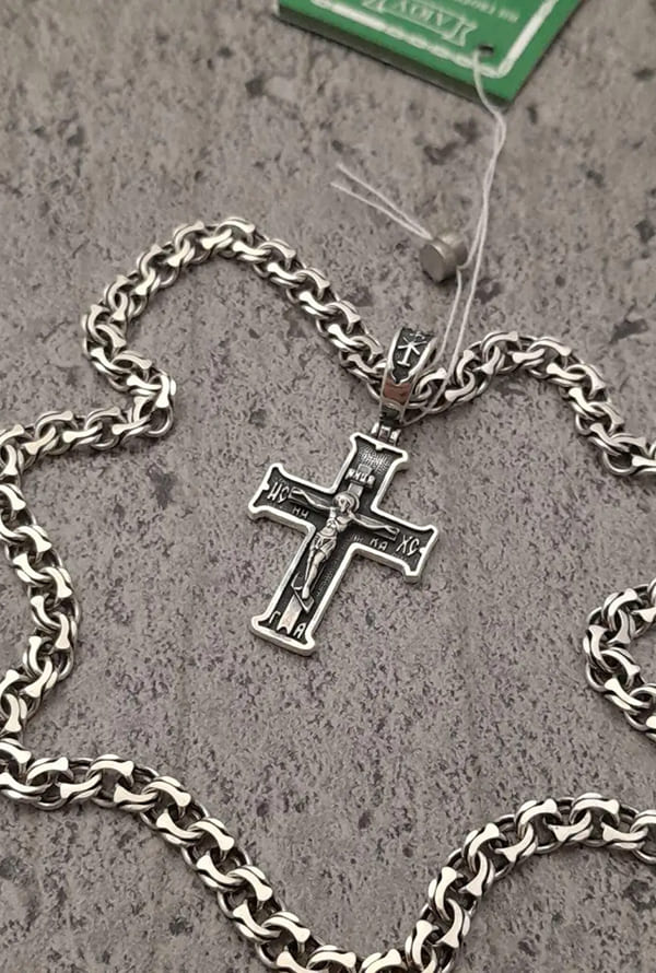 Срібний ланцюжок бісмарк та срібний хрестик 925 проби