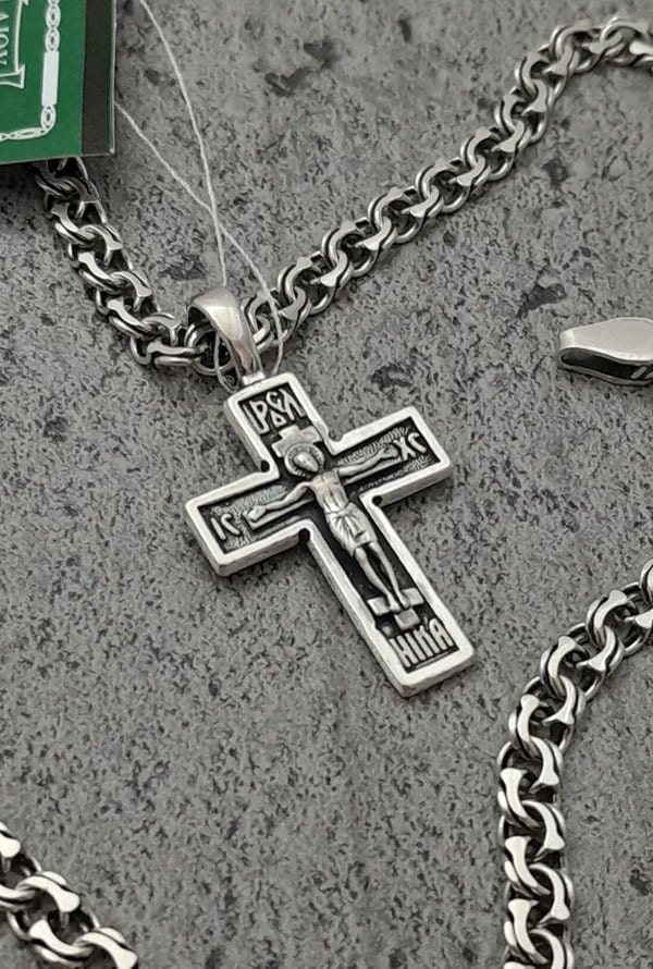 Срібний ланцюжок бісмарк і срібний хрестик 925 проби. 60