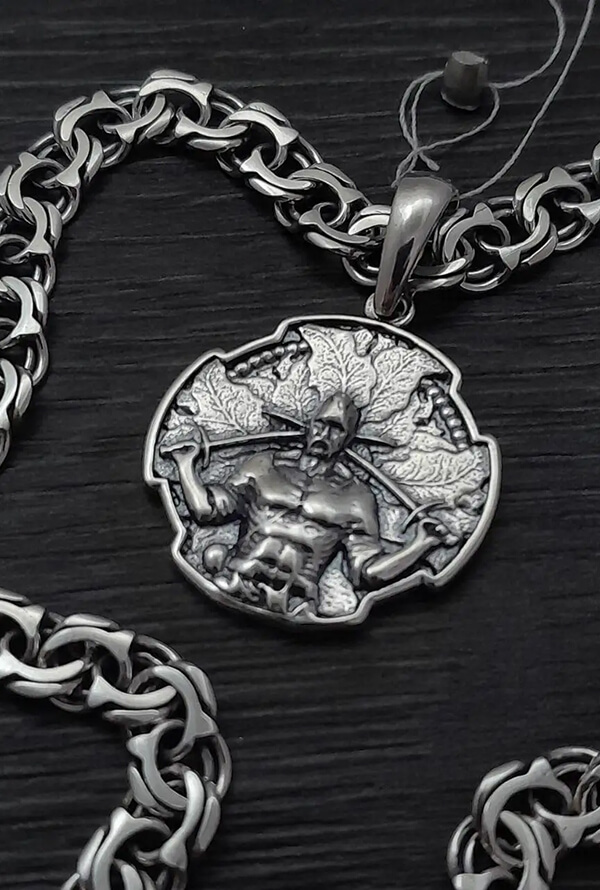 Срібний ланцюжок бісмарк і підвіска мело тора 925 проби, срібний оберіг