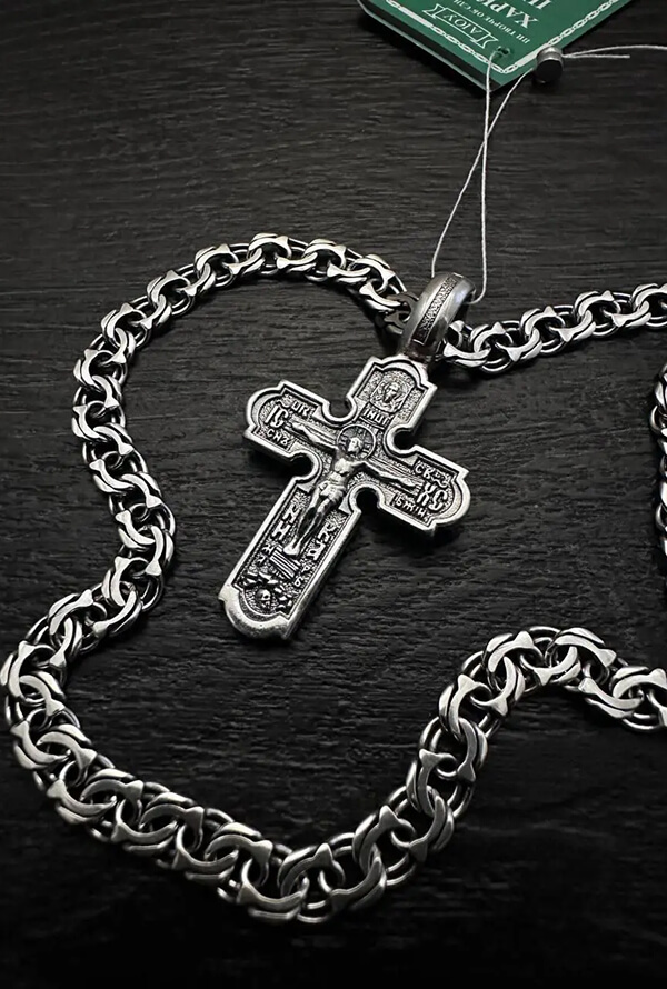 Срібний ланцюжок бісмарк і срібний православний хрестик 925 проби