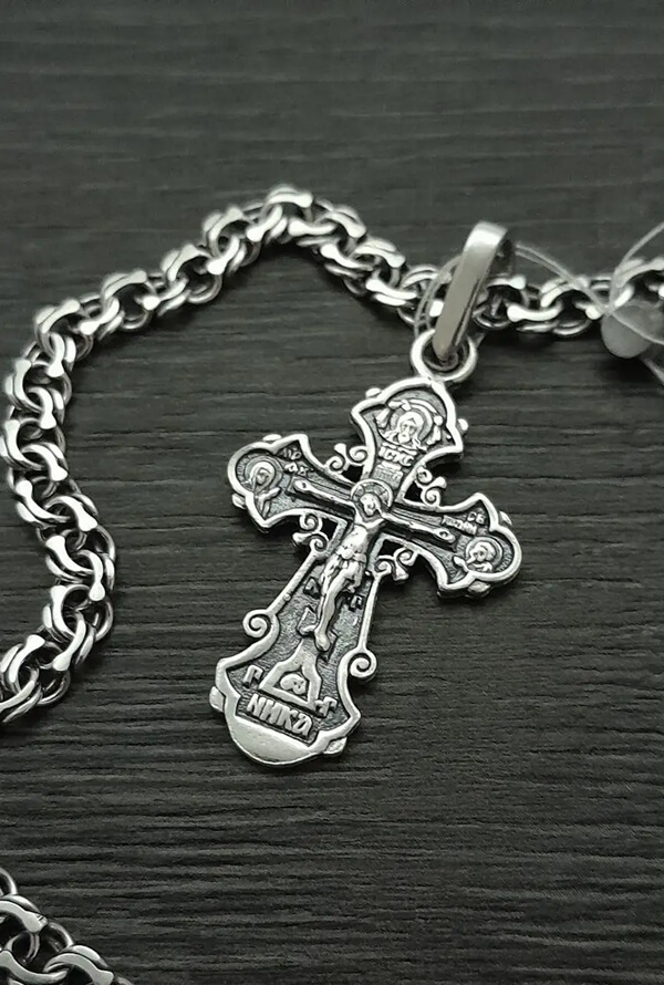 Срібний ланцюжок бісмарк і хрестик 925 проби