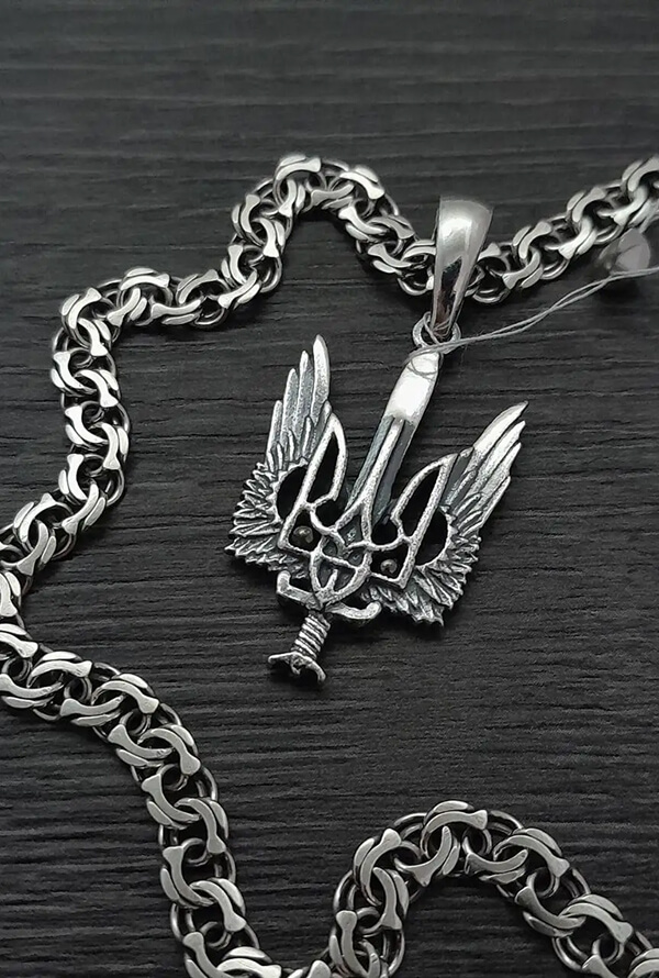 Срібний ланцюжок бісмарк і підвіска сітка Перуна 925 проби срібний оберіг амулет