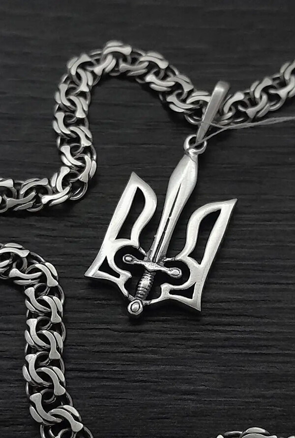 Срібний ланцюжок бісмарк і підвіска герб України 925 проби срібний оберіг амулет