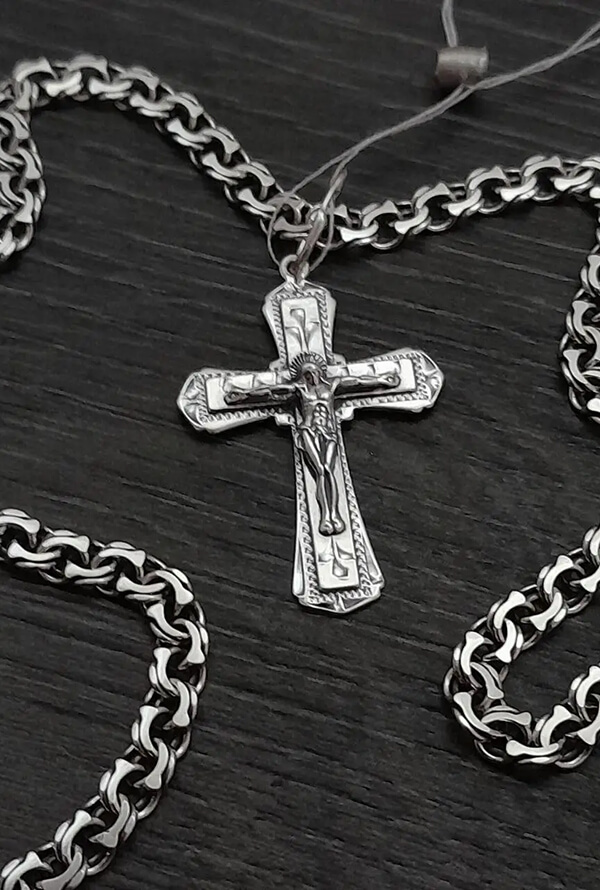 Срібний ланцюжок бісмарк і срібний православний хрест 925 проби