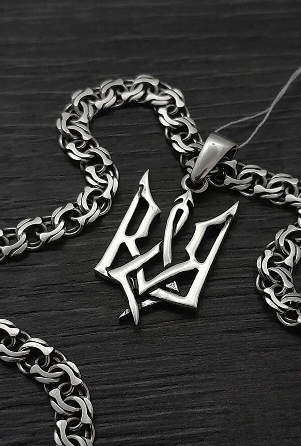 Срібний ланцюжок бісмарк і підвіска герб України 925 проби срібний оберіг амулет