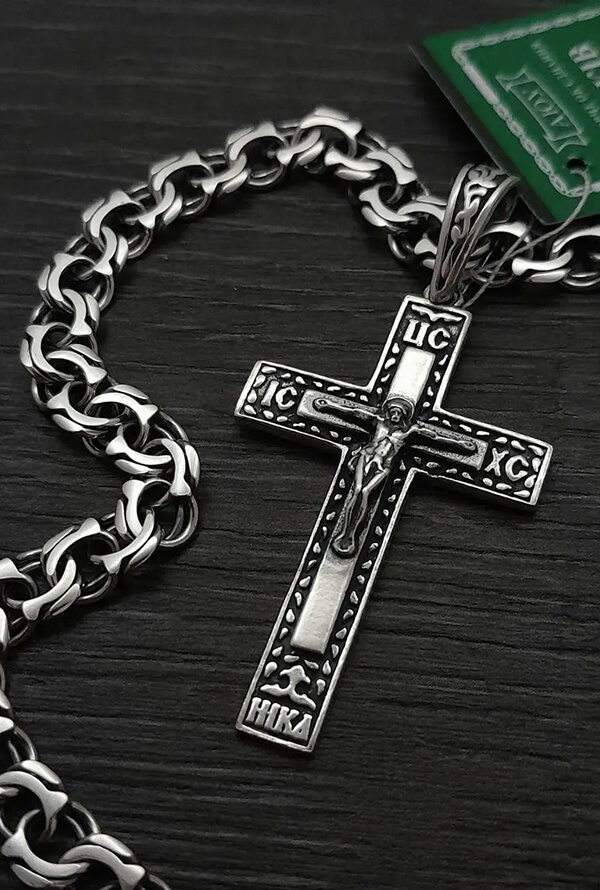 Срібний ланцюжок бісмарк і срібний хрестик 925 проби