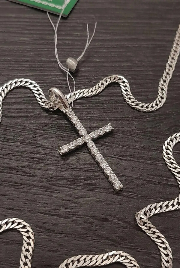Срібний жіночий ланцюжок та хрестик 925 проби