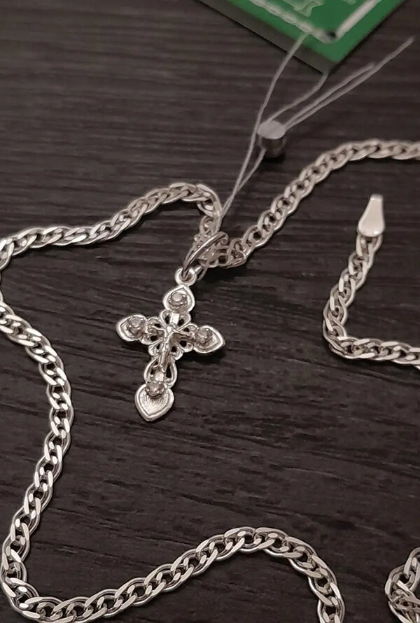 Срібний жіночий ланцюжок та хрестик 925 проби